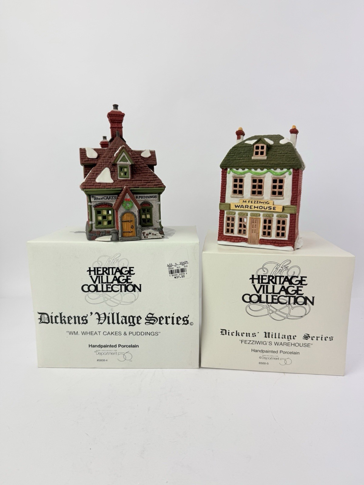 Lot 2 Dept. 56 Dickens Village WM. Wheat Cakes & Pudding / Fezziwigs Warehouse