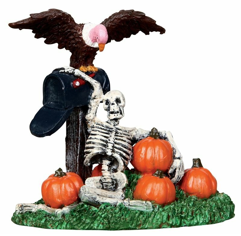 Lemax 2010 Spooky Mailbox Spooky Town #04168 Halloween Skeleton Vulture Pumpkins