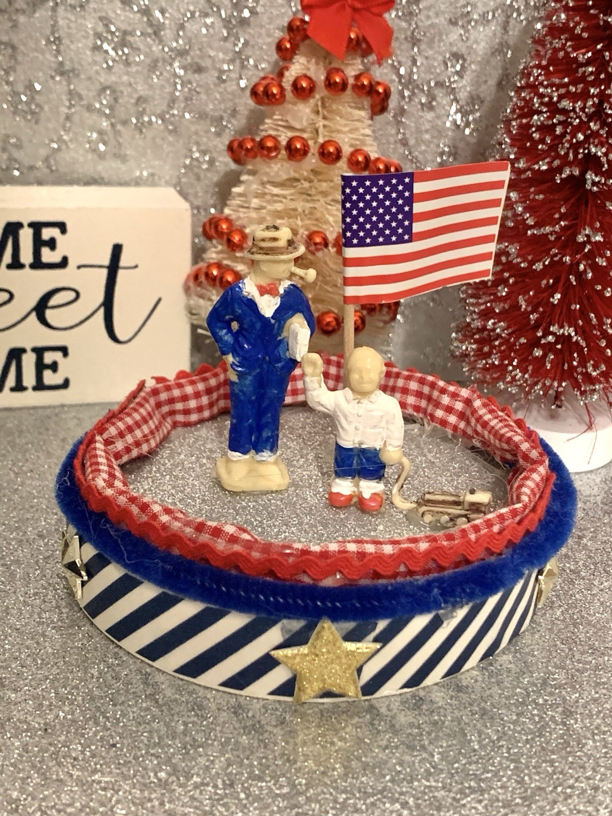 Handcrafted Vtg Miniature Patriotic Village Scene Diorama Independence Day