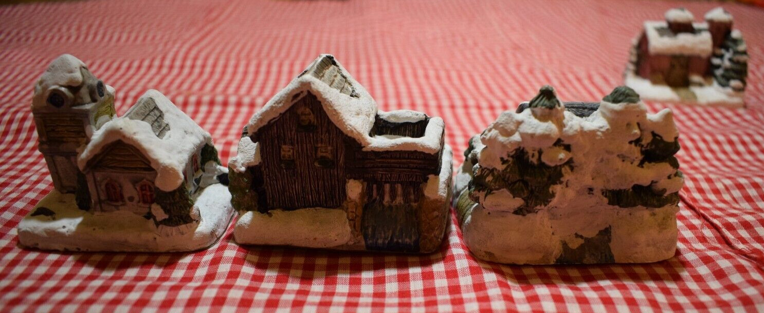 Lot of 6 American Rustic | Hand Painted Cold-Cast Cottages | RSVP International