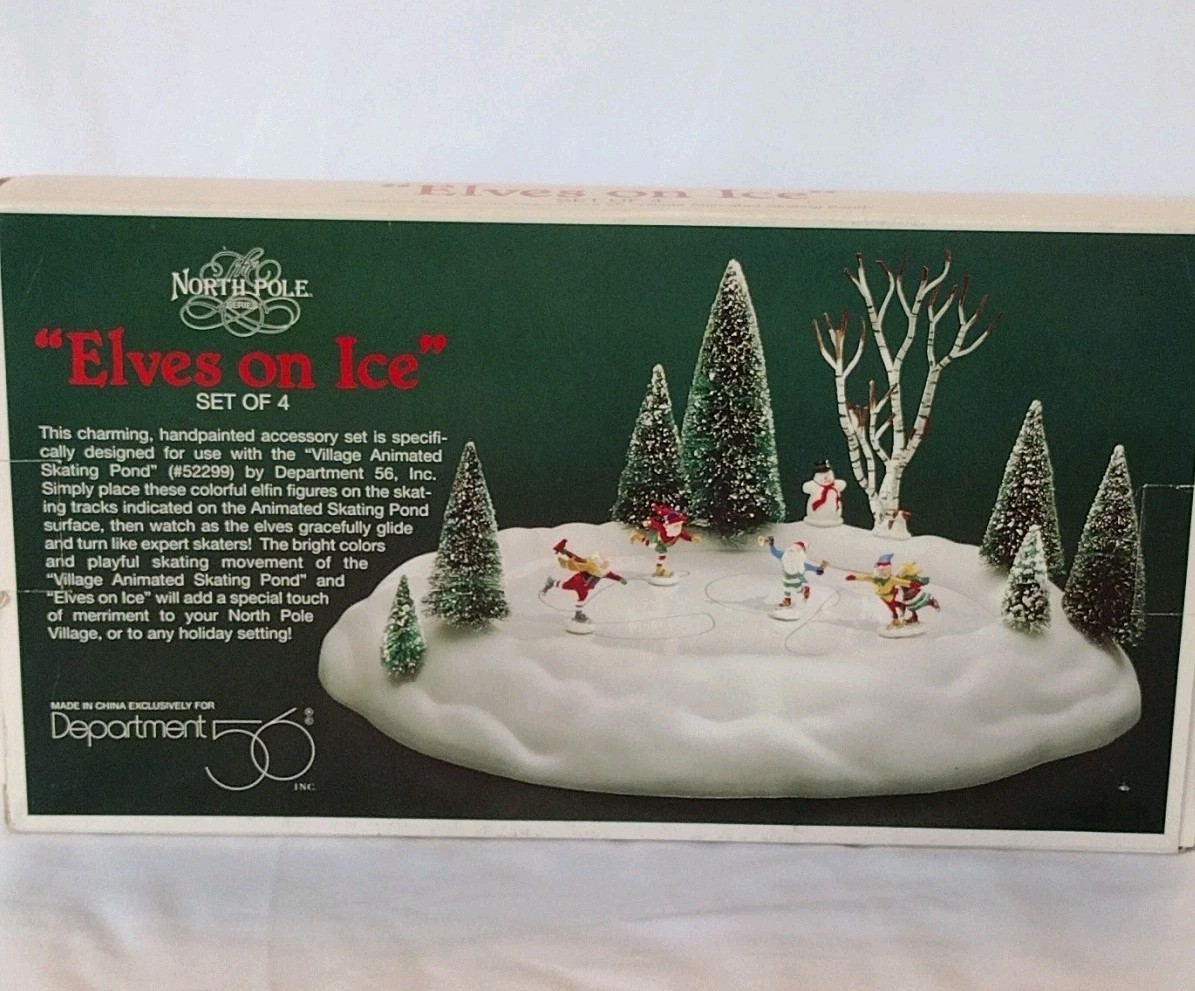 Department 56 Elves On Ice Set of 4 for Village Animated Skating Pond