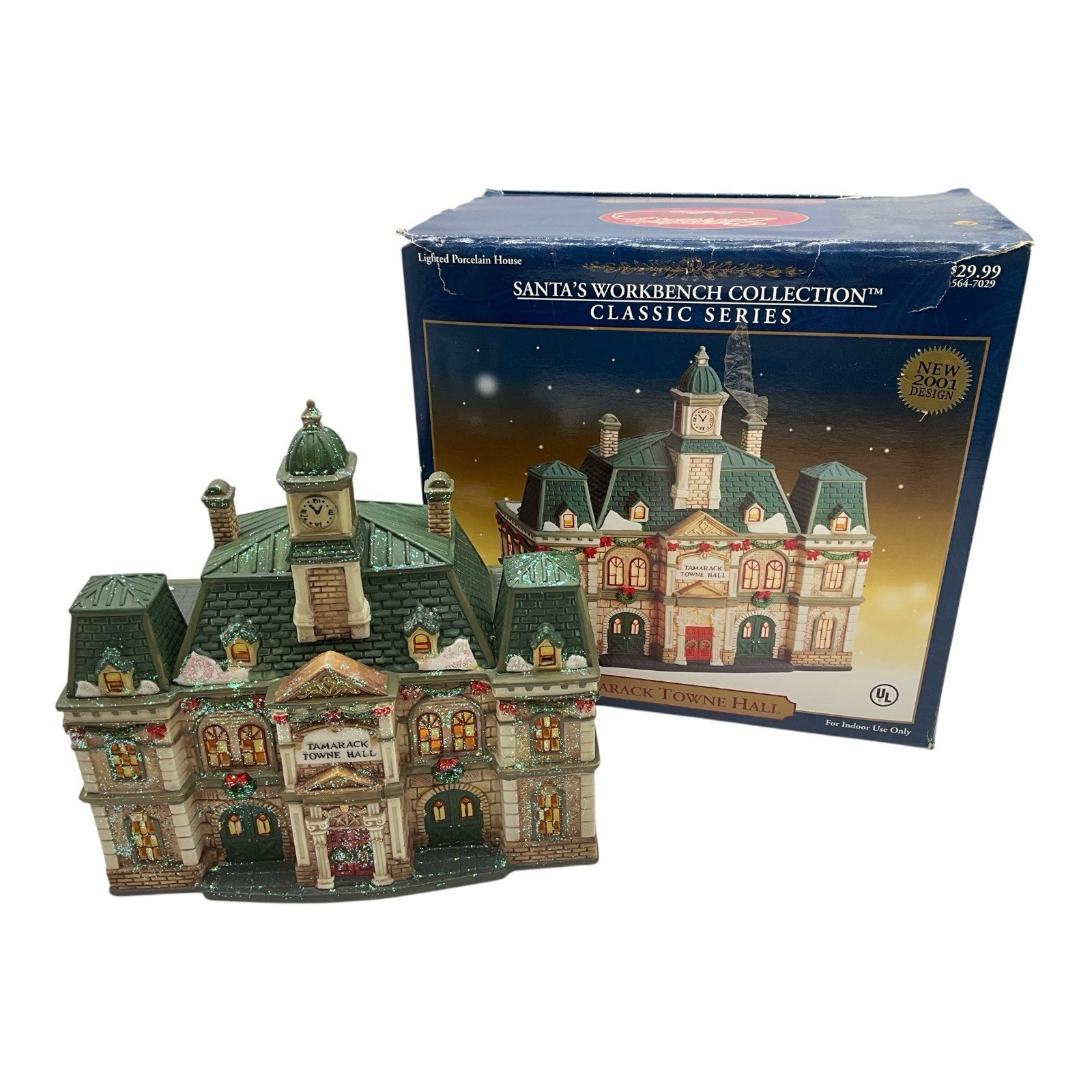 Santa’s Workbench Collection “Tamarack Towne Hall” Porcelain VTG Christmas House