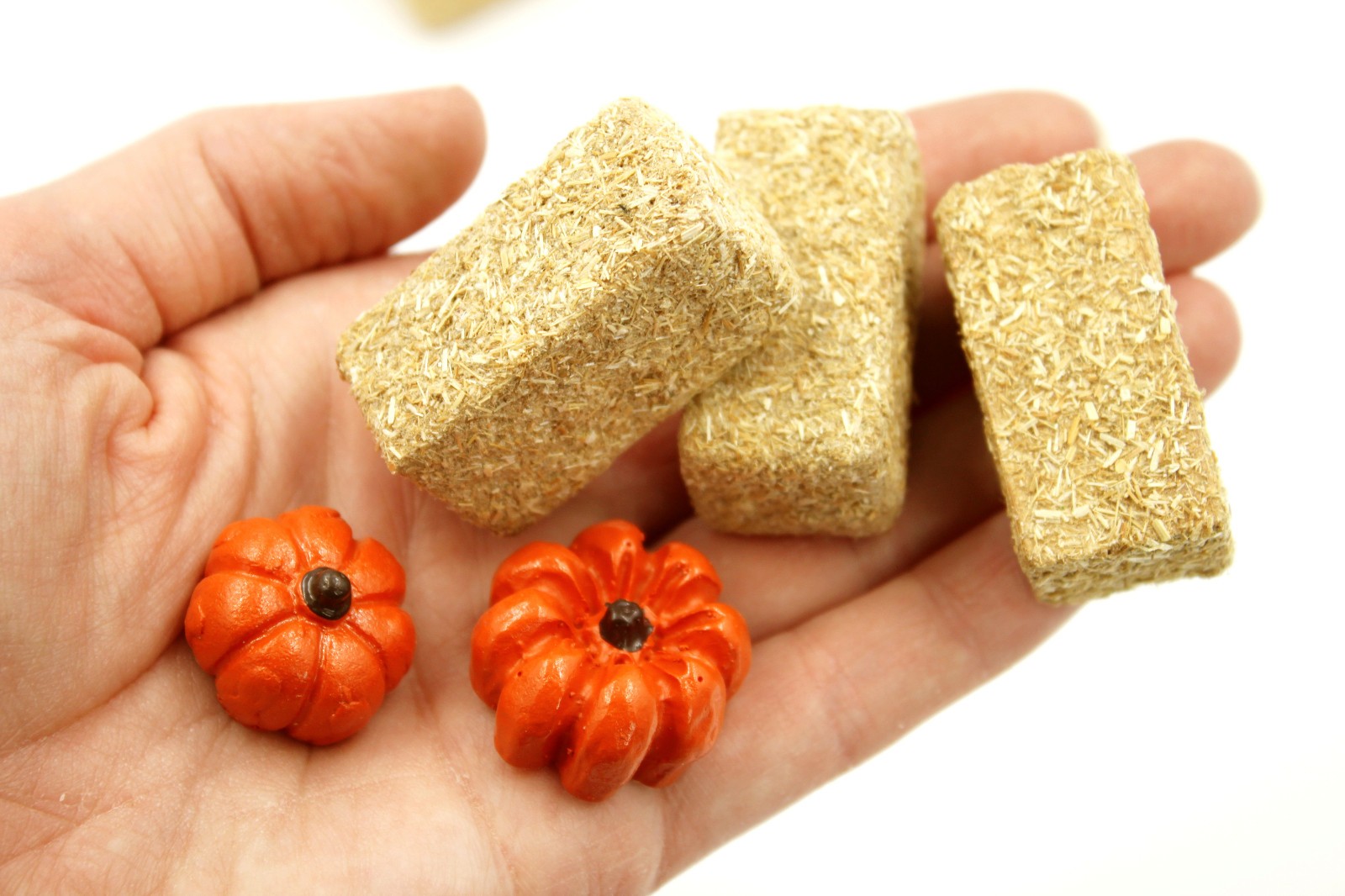 Miniature 24Pk Pumpkins or Hay Bales: Fall Fairy Garden, Haunted Village Decor