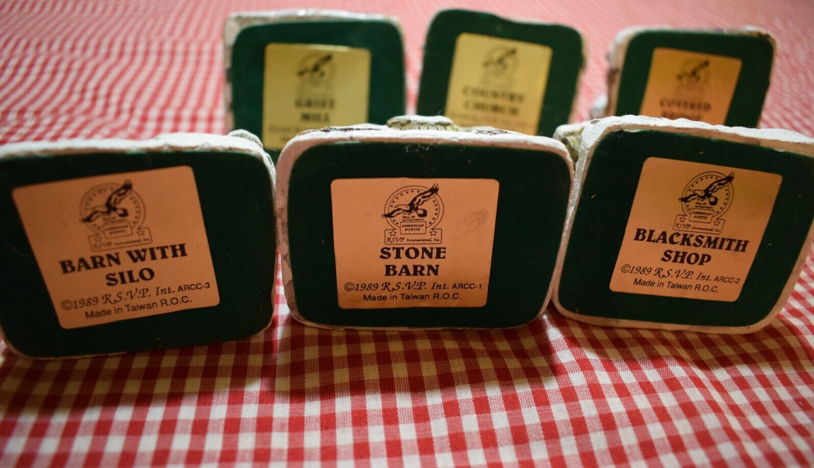 Lot of 6 American Rustic | Hand Painted Cold-Cast Cottages | RSVP International