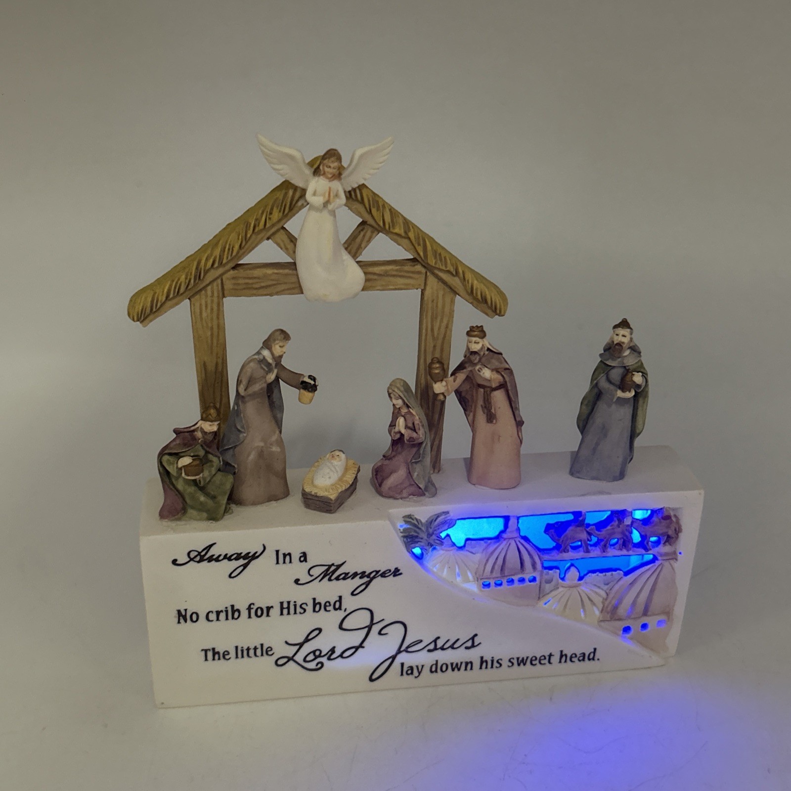 Light Up Nativity Christmas Scene Away In A Manger Table Top 3D Diorama