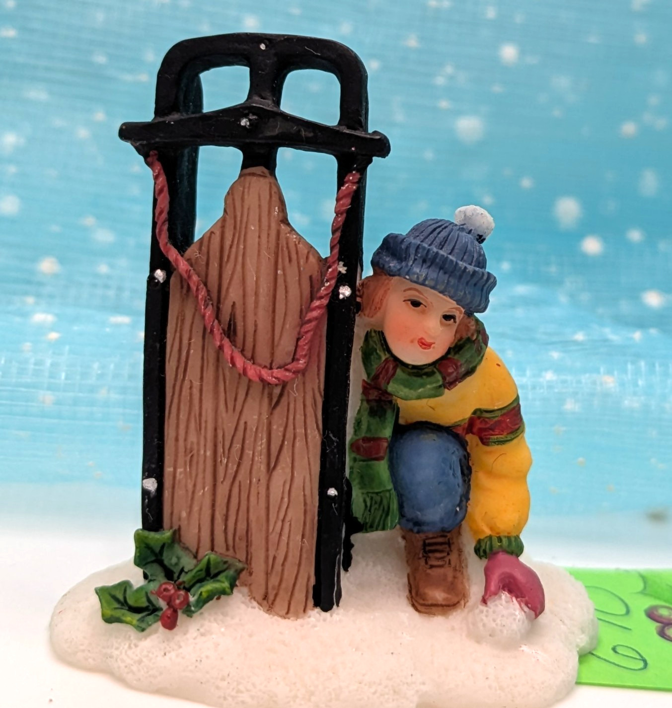 O’Well girl snowball sled Christmas Village Figurine NO BOX INV670