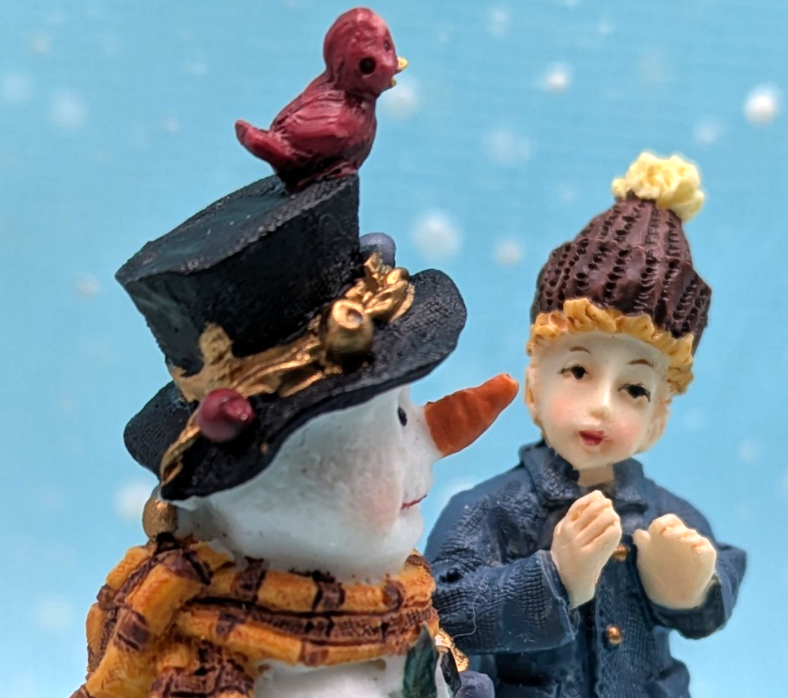Boy Snowman Deer Bird animal friends Christmas Village Figurines LOOSE INV395