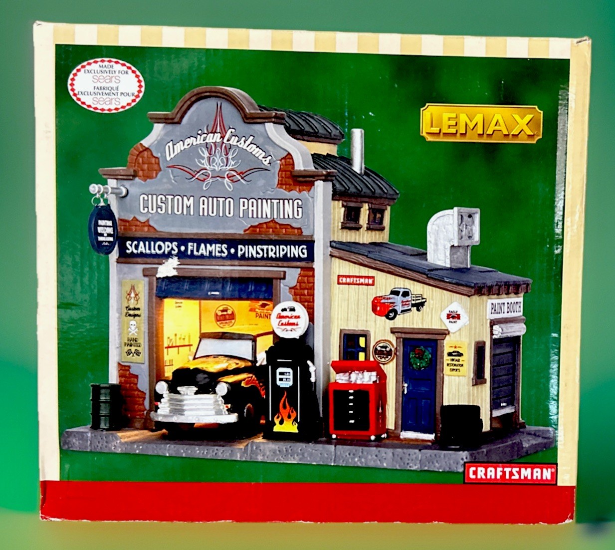 Lemax American Customs Auto Paint Shop Lighted Christmas Village House Craftsman