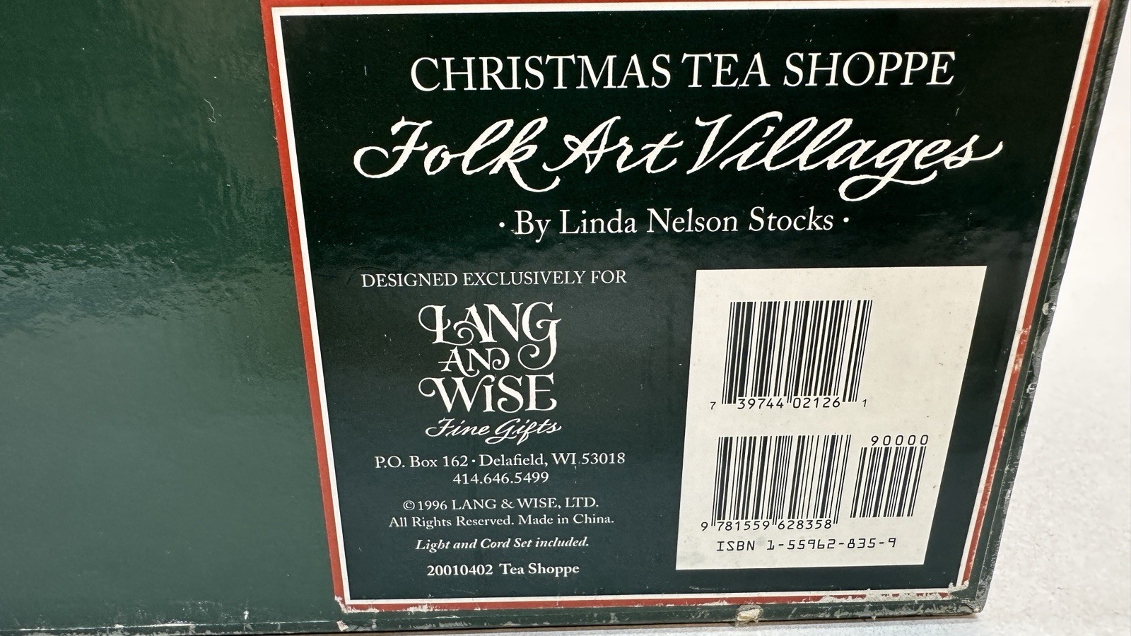 Lang and Wise Christmas Tea Shoppe Folk Art Village 1996 Lighted First Edition