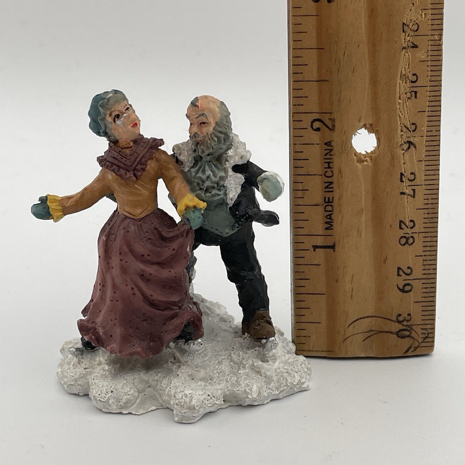Christmas Village Accessories Old Man Woman Ice Skating Small Piece Replacement