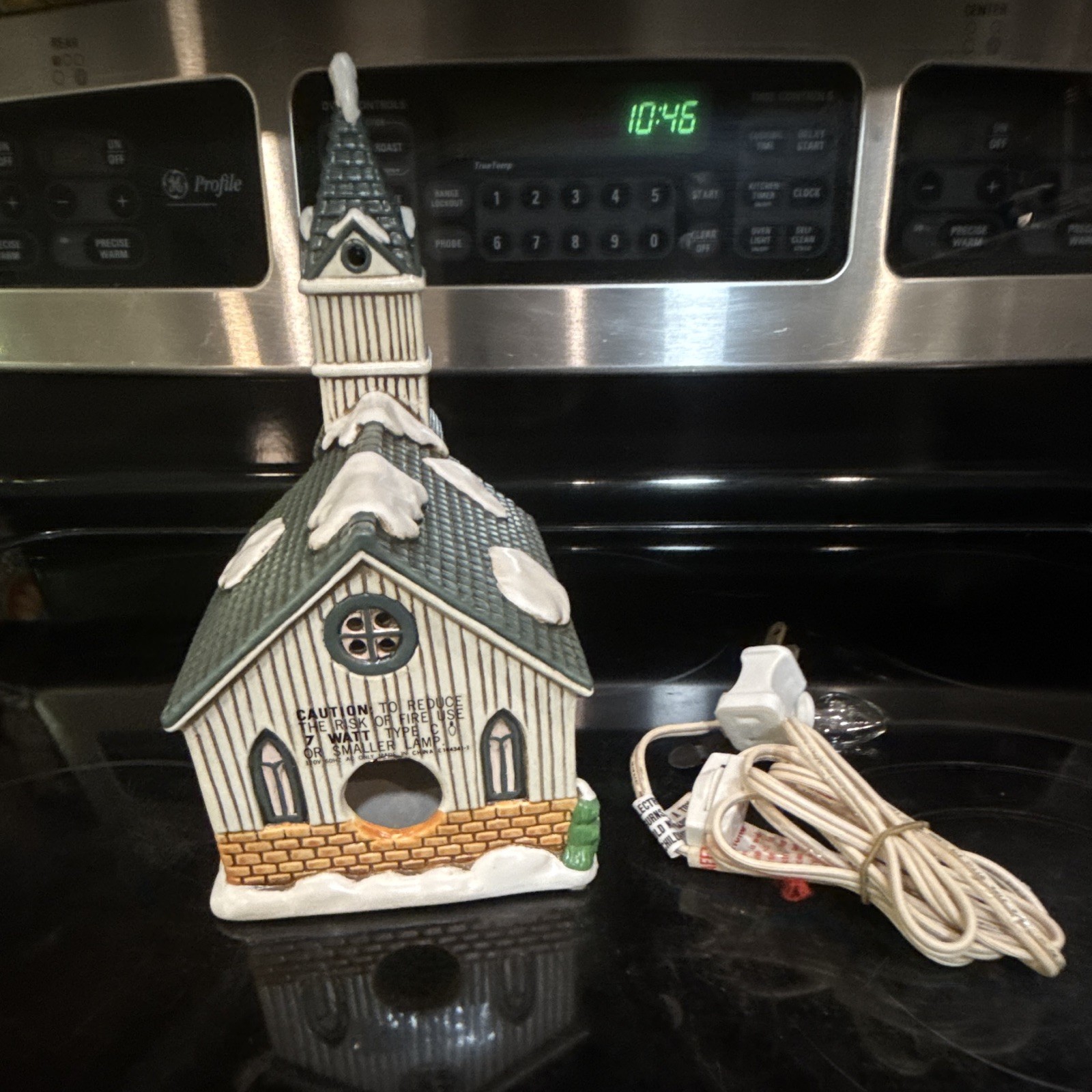 Christmas Village Illuminated Ceramic Church House 1998 Signed Cr. Clark