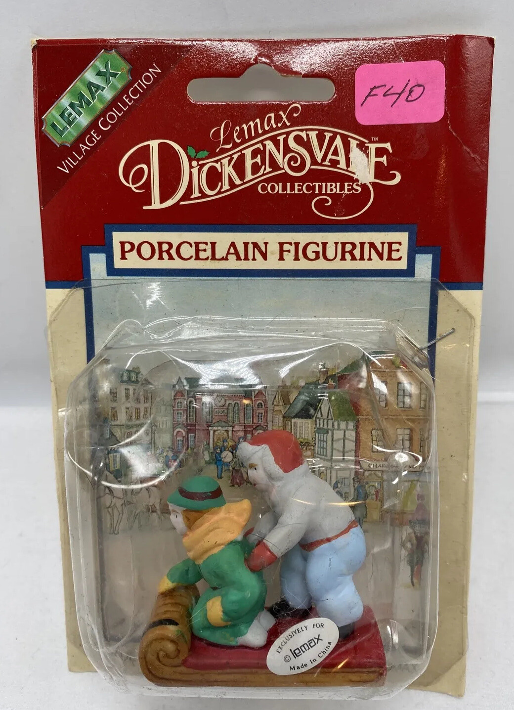 Dickens LEMAX EXCL Collectables Christmas Village Accessory BOY GIRL SLED F40