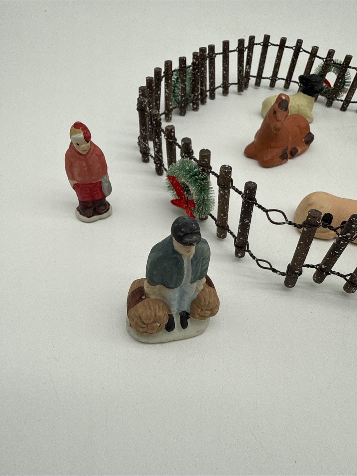 Ceramic Village Farm Animals Horse Cow Sheep People Tractor Farmer Lot of 10
