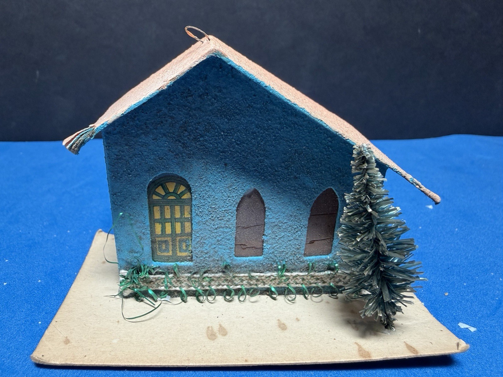 Vtg 1950s Mini Putz Houses JAPAN Christmas Village Cardboard Mica Trees Lot of 5