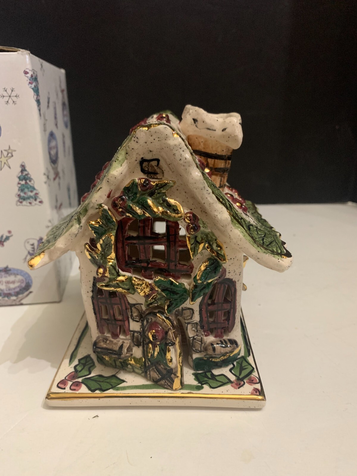 2000 Blue Sky Christmas Collection Holly Berry Tealight House Heather Goldminc