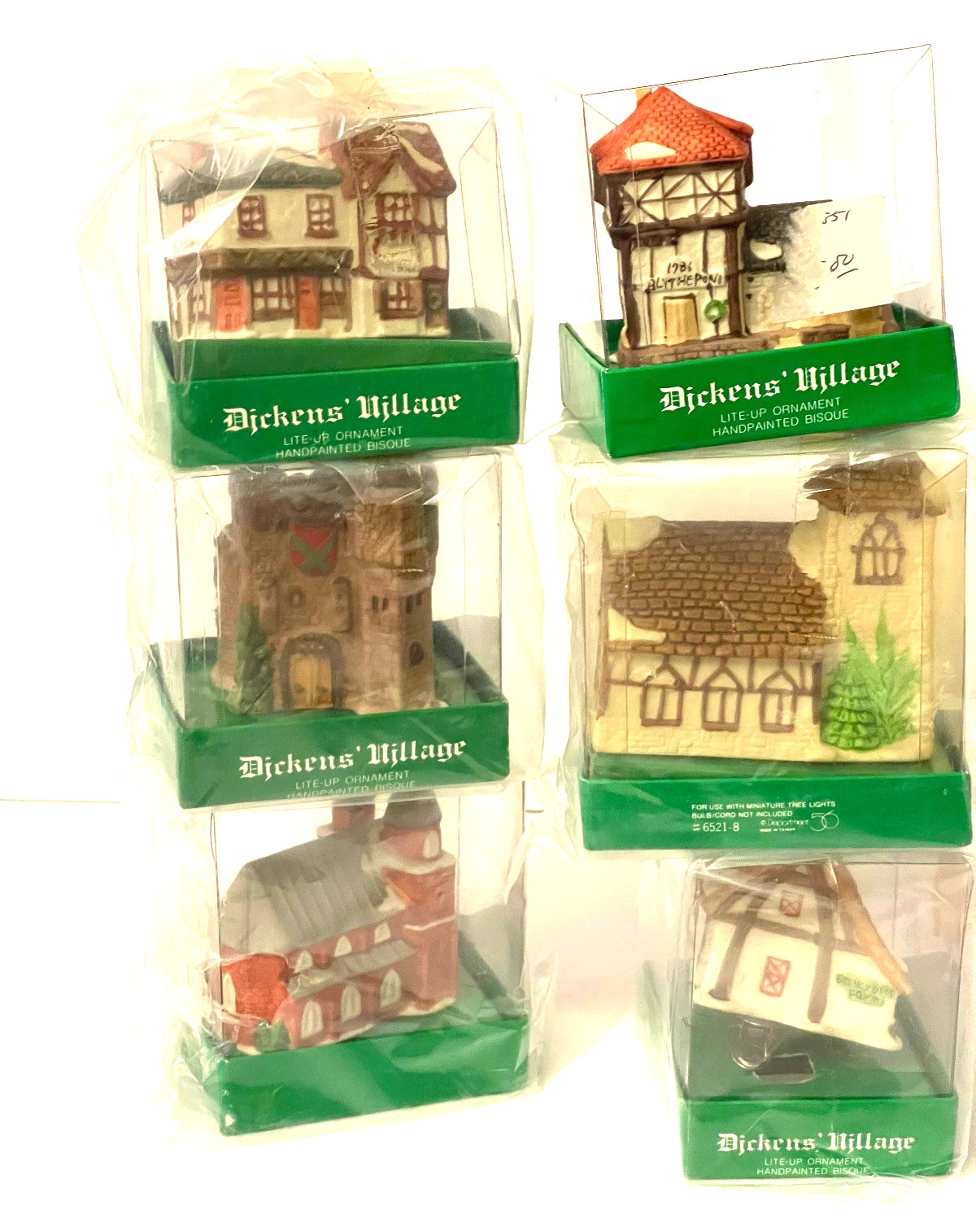 DEPT 56 SET OF 6 DICKENS VILLAGE CANDLE HOUSES LIGHT UP CLIP ORNAMENT. SET OF 6