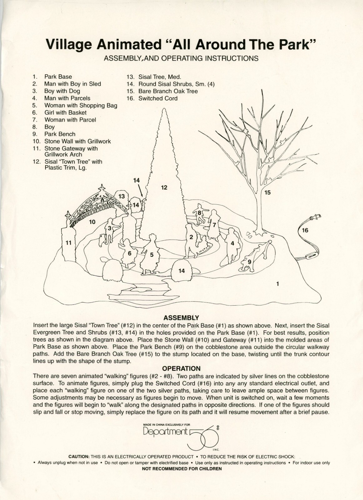 Dept 56 Animated Village “All Around The Park” 52477 Assembly Instructions Sheet