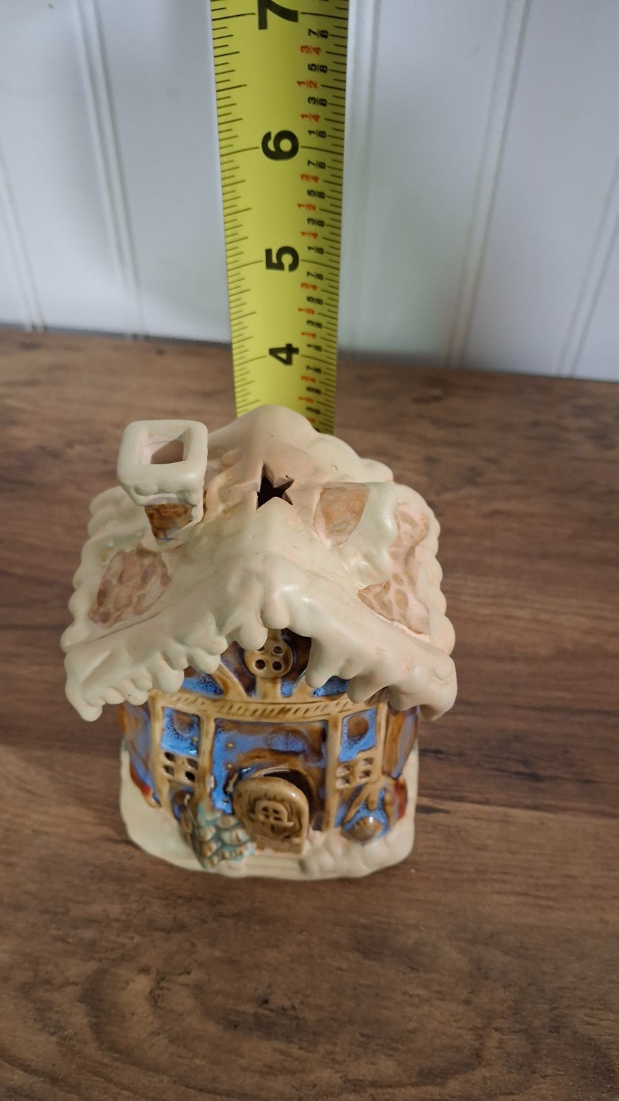 Vintage Pottery Ceramic Christmas Cottage Tealight Candle Holder House Village