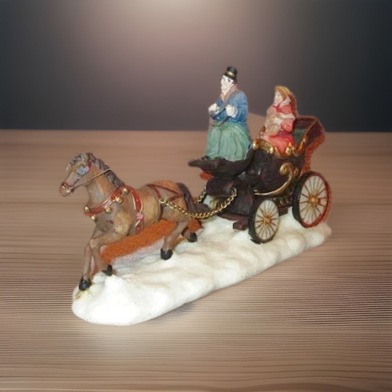 Vtg Victorian Horse Drawn Carriage Christmas Village Decor Sleigh Bells Boxed