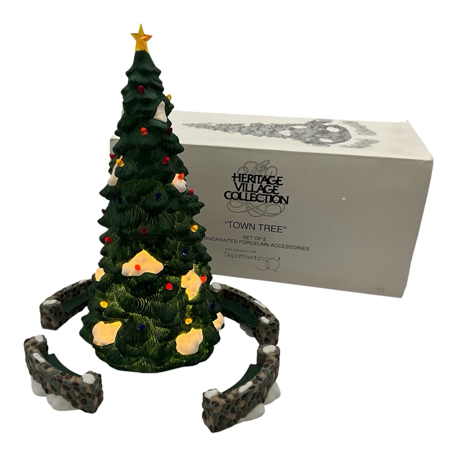 Department 56 “Town Tree” Set of 5 Hand Painted Accessories Retired
