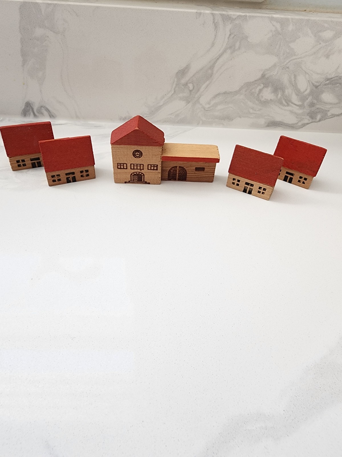 Vintage Erzgebirge Putz wooden miniature village Train Staion Houses Germany