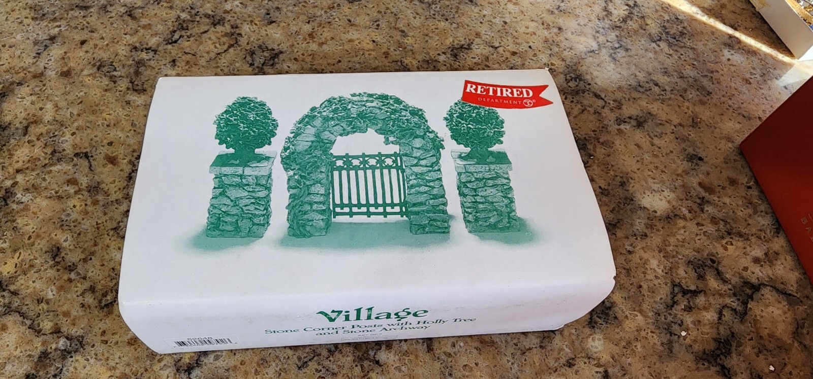 Dept 56 Village Accessories – Stone Corner Posts with Holly Tree and Archway