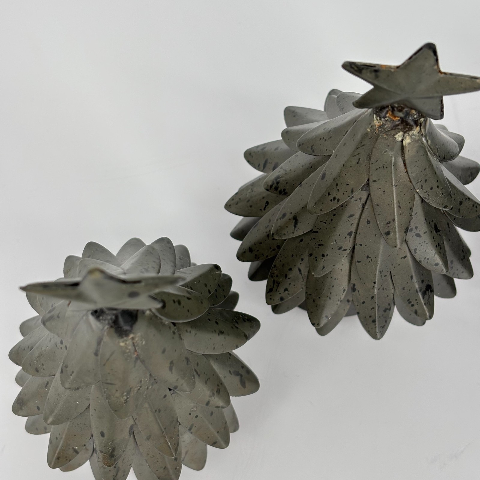 Set of 5 POTTERY BARN Galvanized Village Star Topped Trees Small & Large VTG