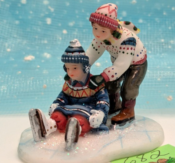 O’Well fallen skater children Christmas Village Figurine NO BOX INV682