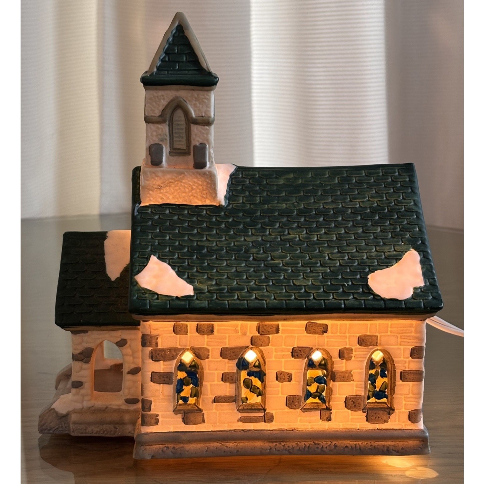 Vintage 1997 Village Painted Lighted Church with Cross by Holiday Expressions