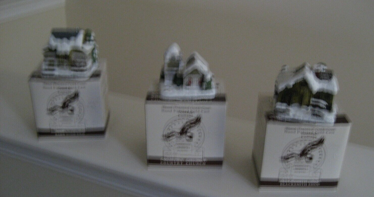 3 THE AMERICAN RUSTIC SERIES-COLD CAST COTTAGES, BARN, CHURCH, BLACKSMITH SHOP