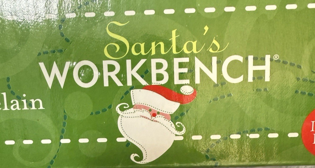 New 2002 Santa’s Workbench Porcelain Doll wearing Santa Suit with Blonde Hair