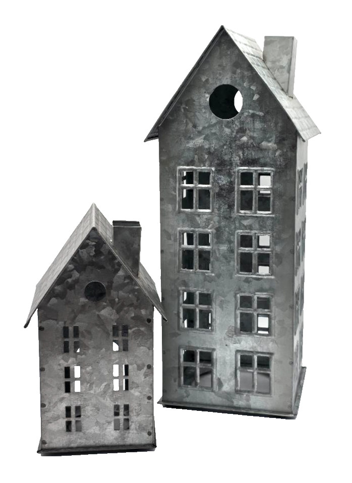 Pottery Barn Galvanized Village Houses SET of 2