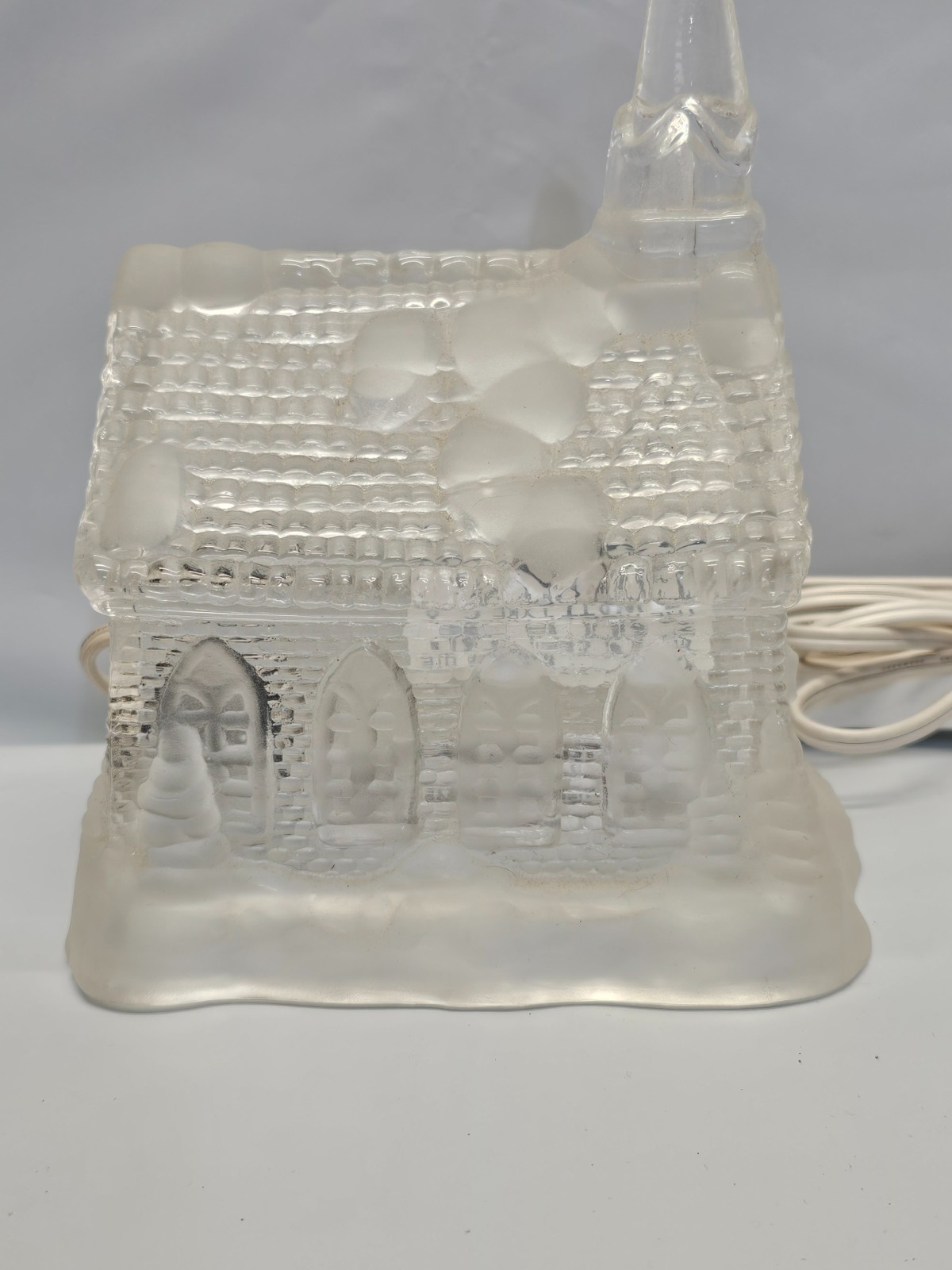Frosted Glass Church With Light Approx 5 x 7 1/2″ Working- Perfect for Christmas