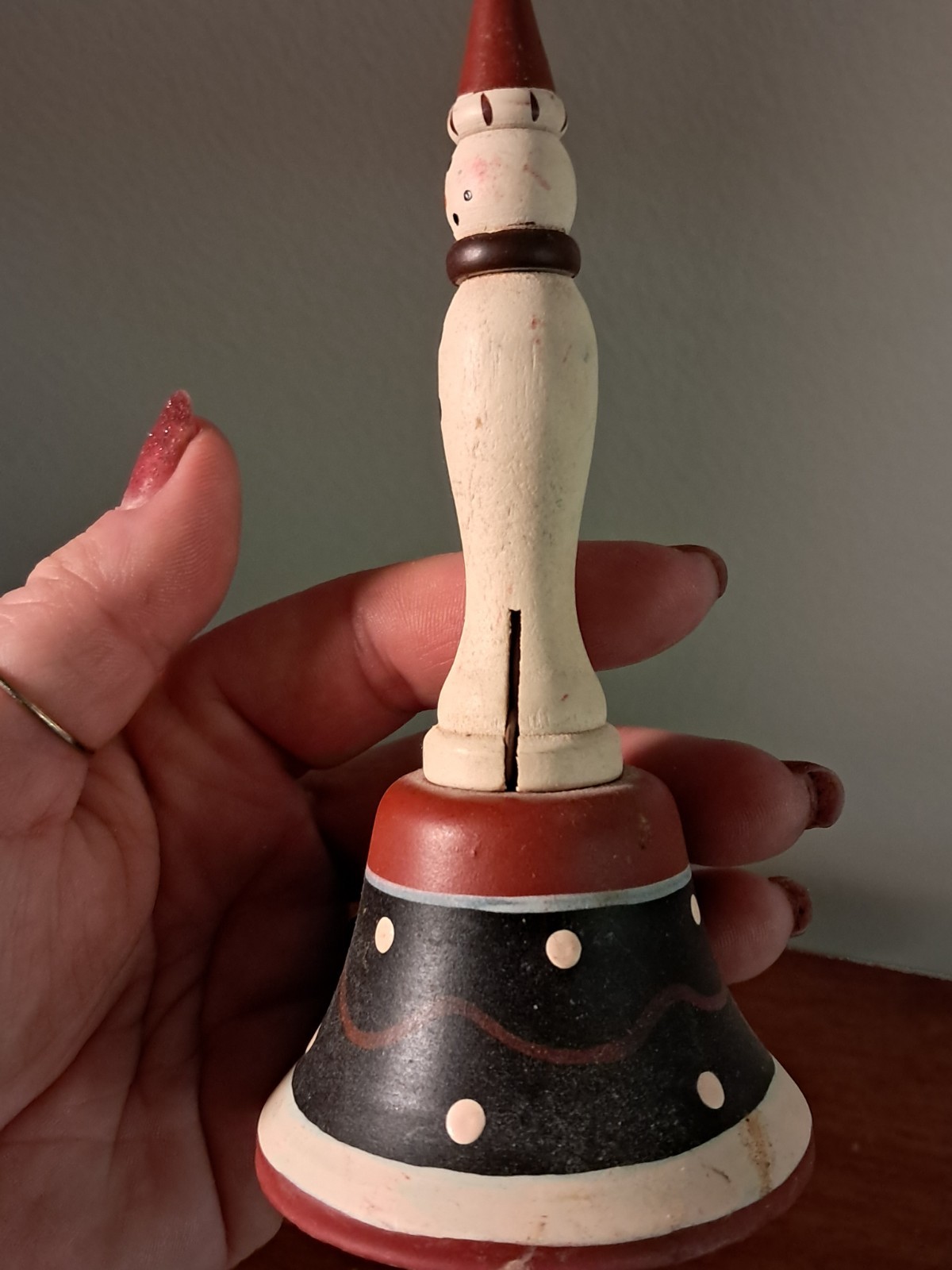 Vintage 5″ Painted Snowman Santa Bell Figurine Retro Folk Art Country Christmas