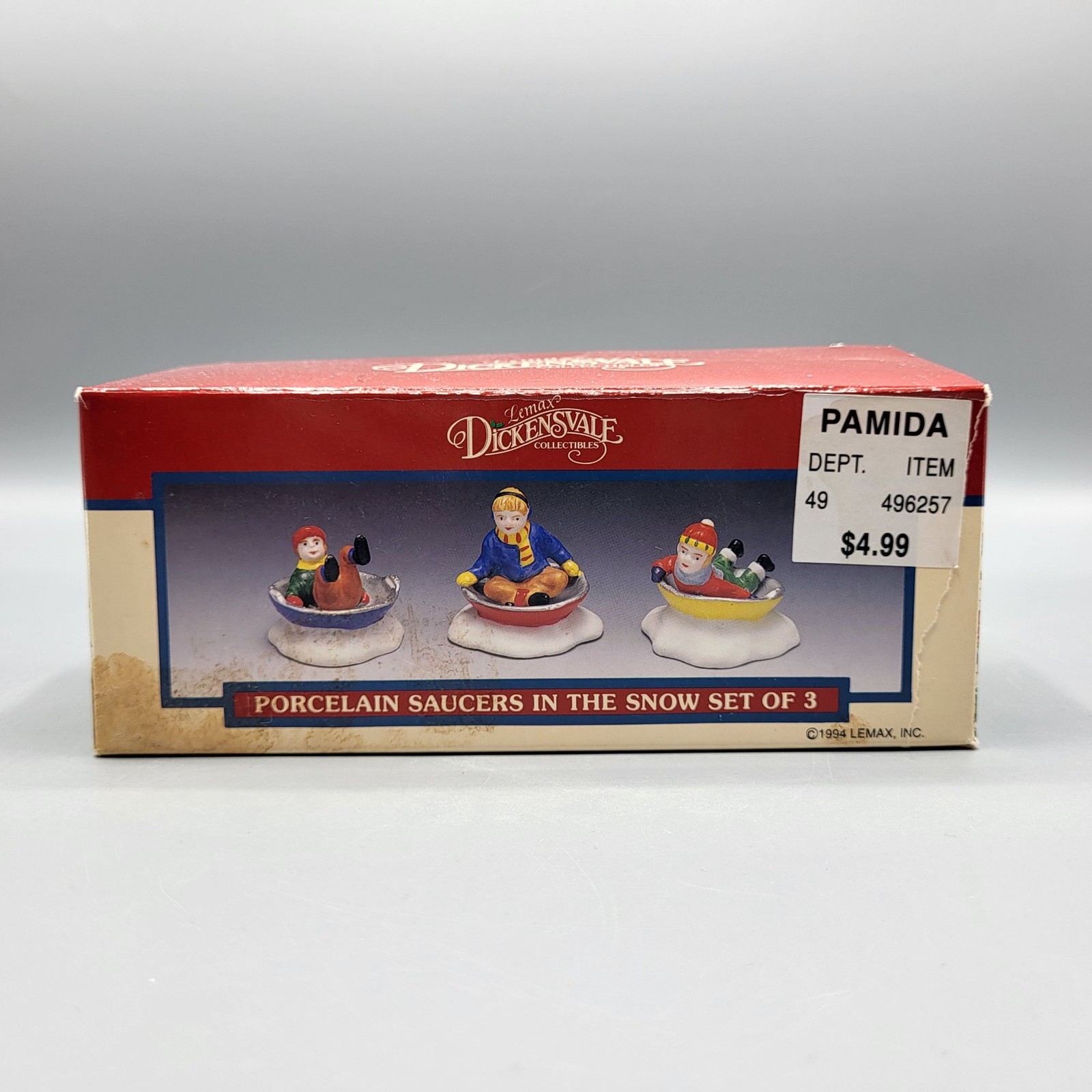 Vintage 1994 Lemax Dickensvale Porcelain Saucers In The Snow Set Of 3 Figurines