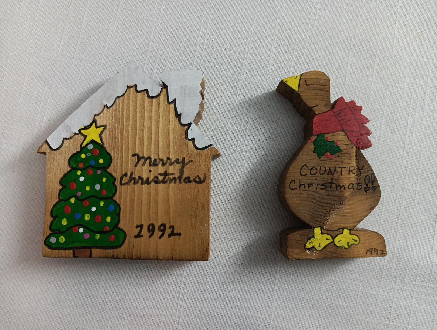 2 Vintage Wood Christmas Decor House, Goose 1992