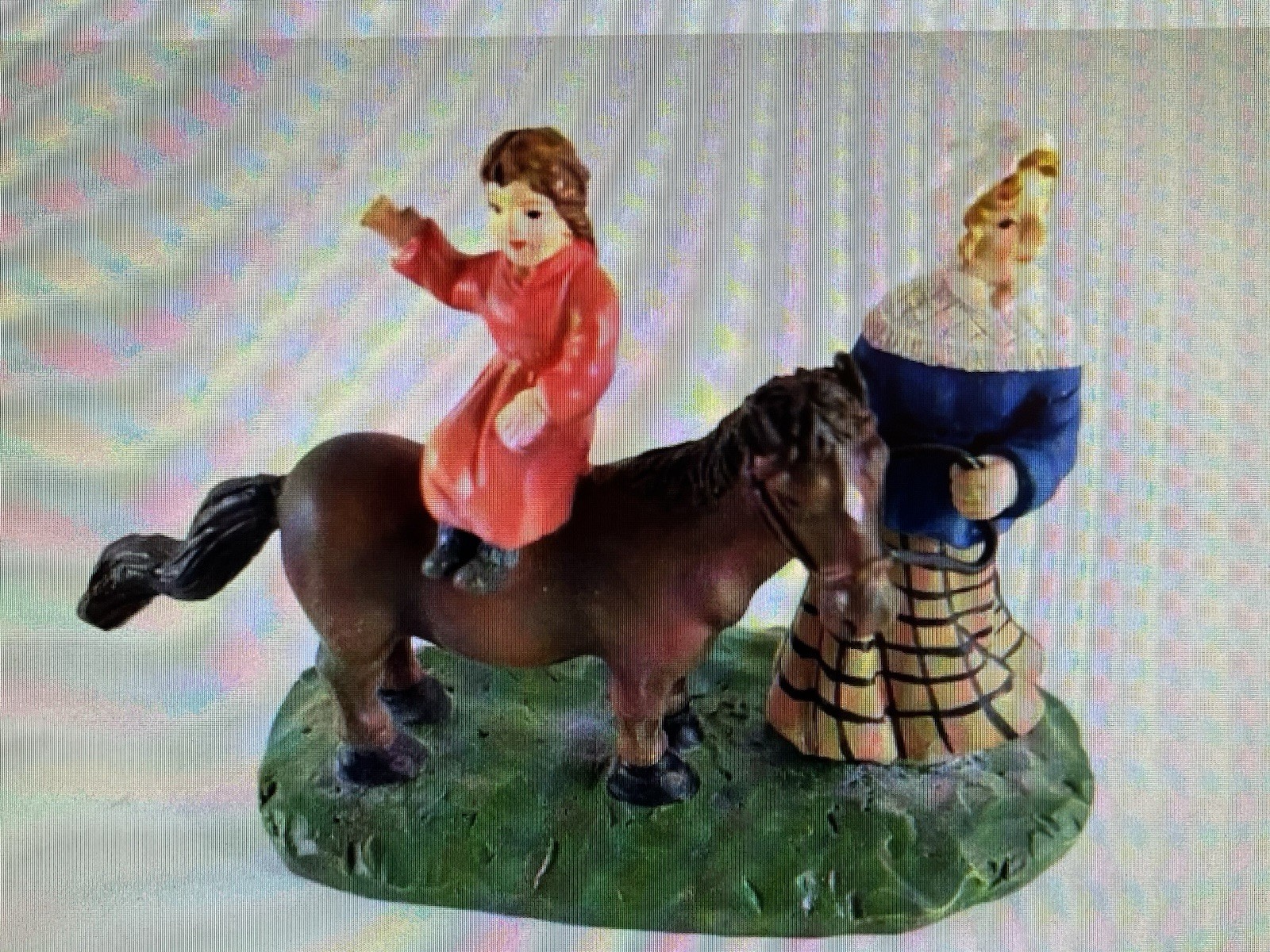1996 Lang And Wise Folk Art Villages Old Stonington Mother & Daughter on Pony
