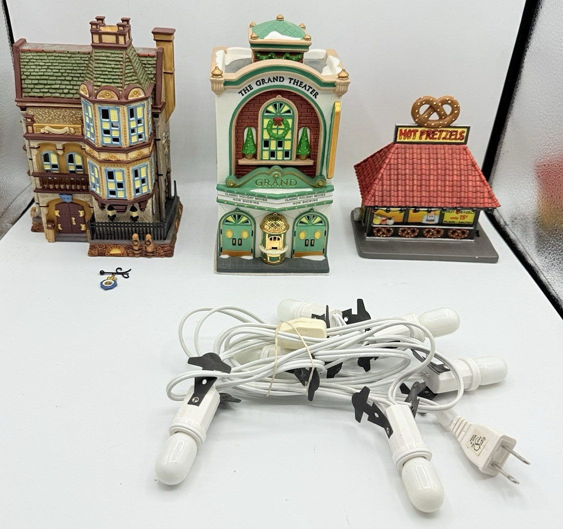 Dept 56 CHRISTMAS IN THE CITY 3pc Set GRAND THEATER, HOT PRETZELS, SCOTLAND YARD