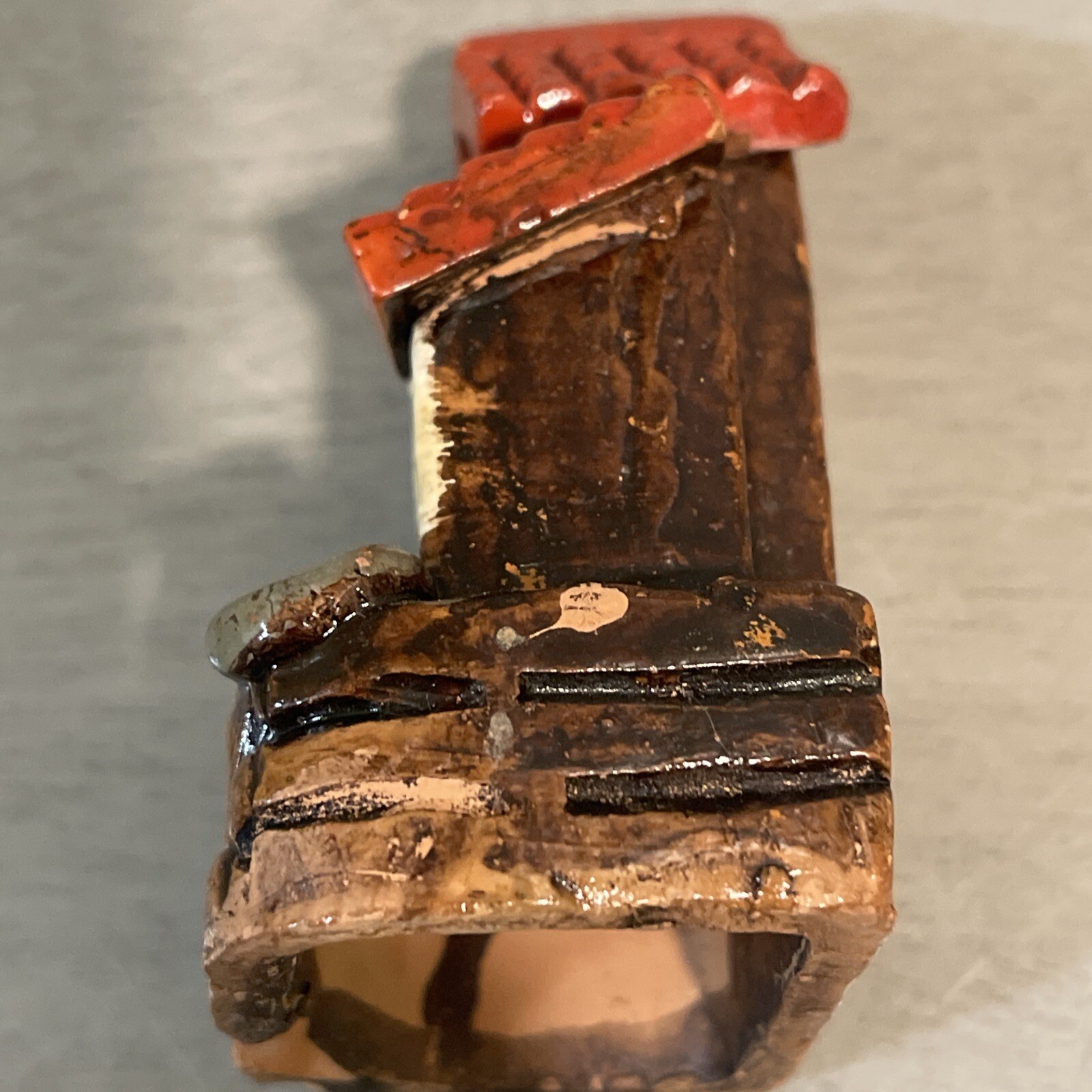 Vintage Hand Made Terra Cotta Red Tile Roof Stair Fairy House
