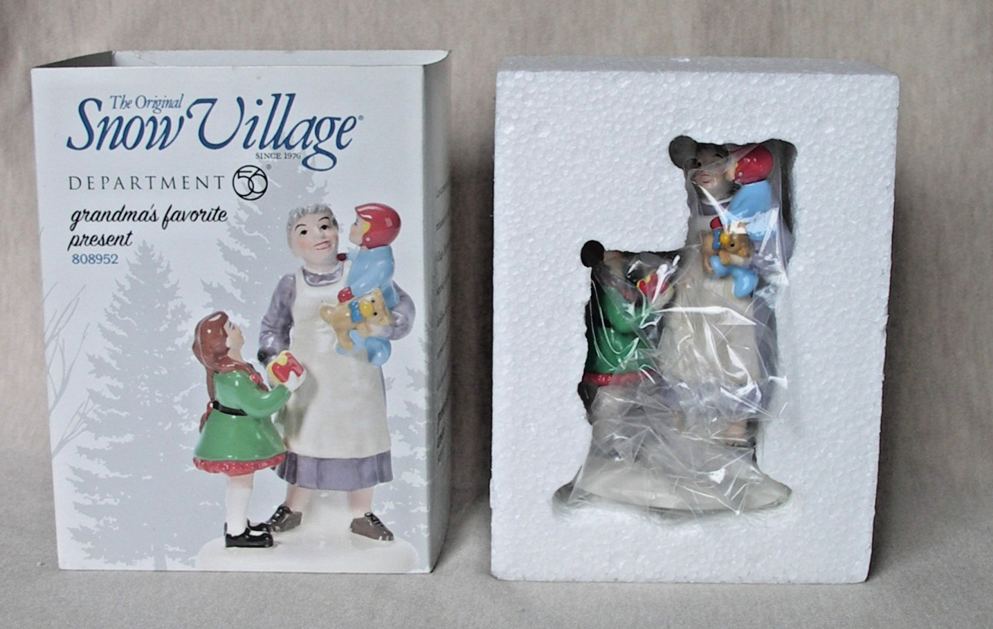 DEPT 56 “GRANDMA’S FAVORITE PRESENT” SNOW VILLAGE FIGURINE NEW