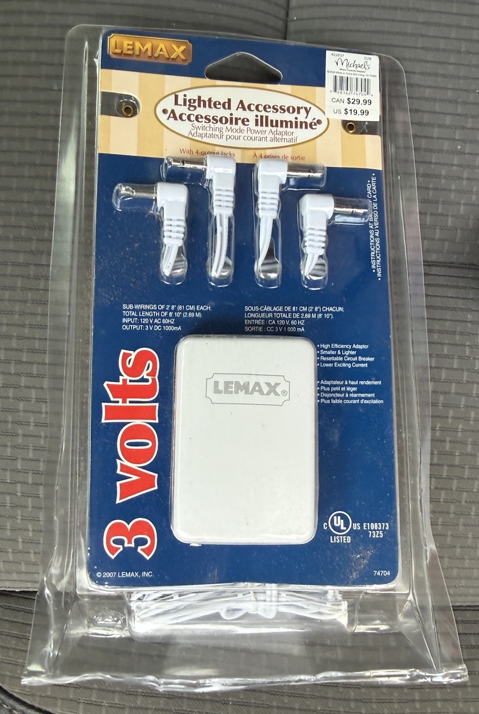 NEW Lemax Lighted Accessory Switching Mode Power Adapter 3 Volts w/4-Output Jack
