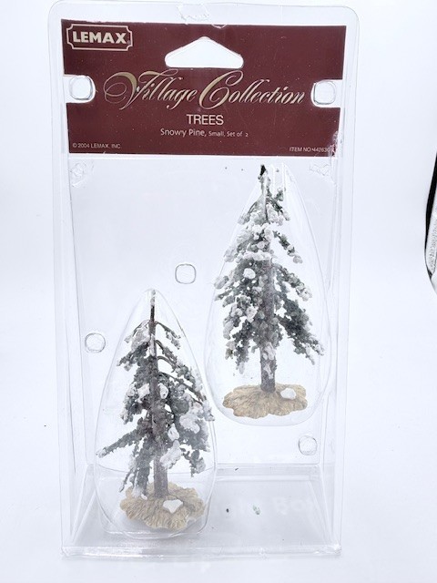 Lemax Christmas Village SNOWY PINE TREE Small Set of 2 2004 magnetic base