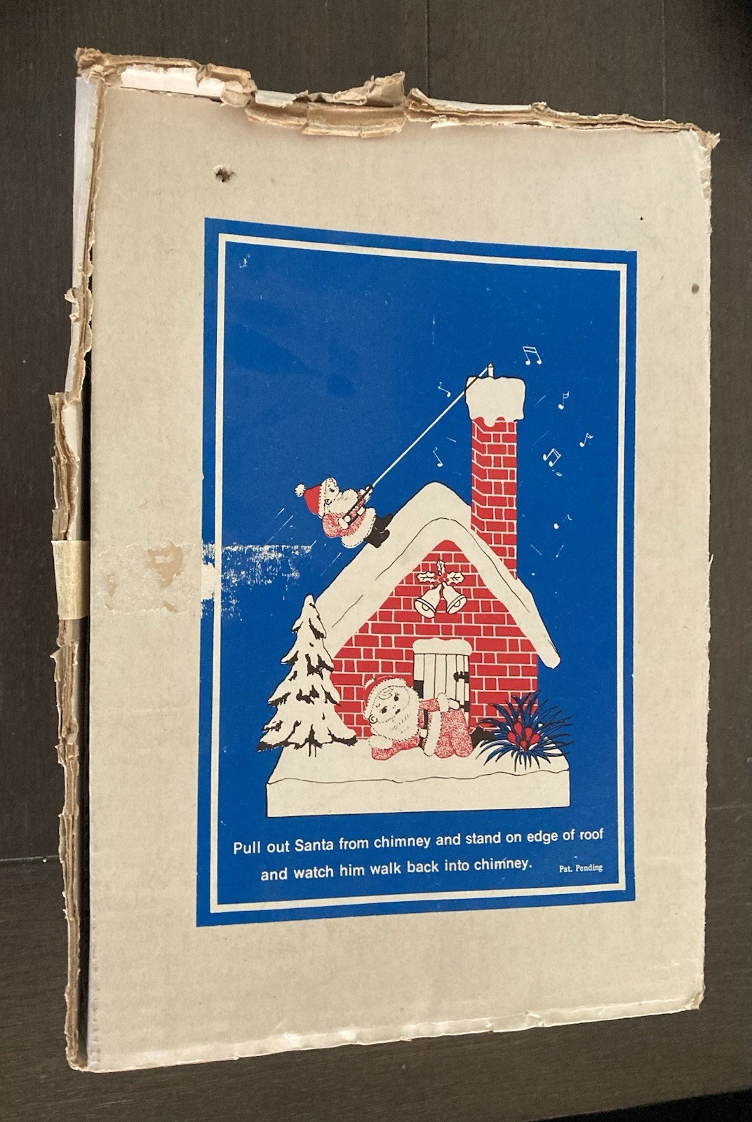 Vintage Santa Claus Pull-String House Chimney Christmas music box w/OG Box