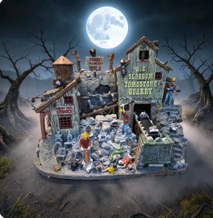 Lemax Spooky Town W.E. Slabbum Tombstone Quarry Halloween Village Lites & Sound