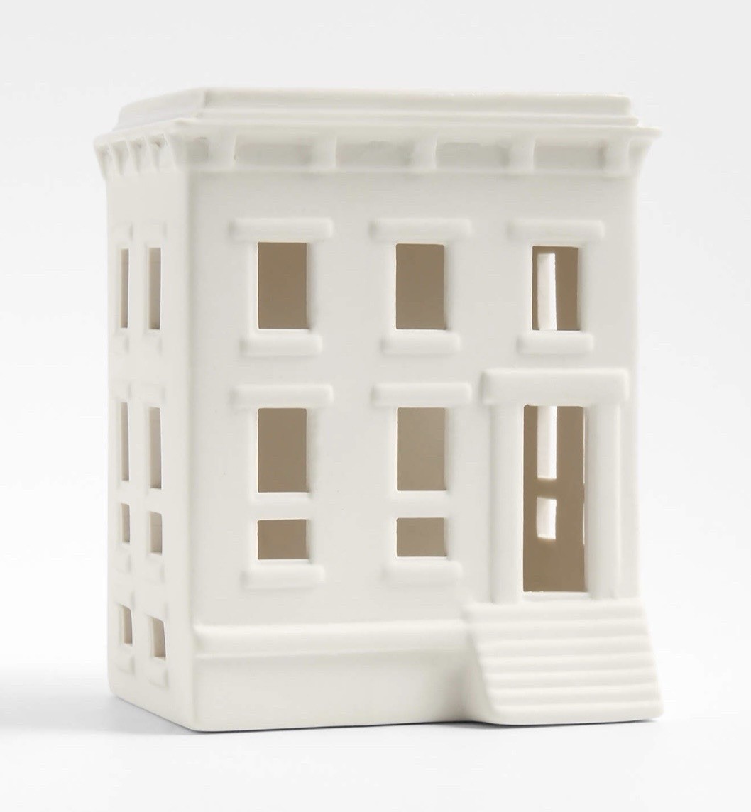 Crate and Barrel White Ceramic Brownstone Holiday Gothic Revival Village House