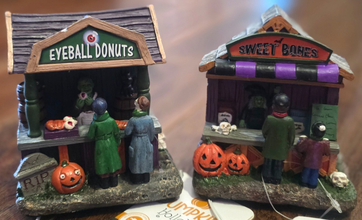 Pumpkin Hollow “Eyeball Donut” & “Sweet Bones Shops LED Lighted Village Set of 2
