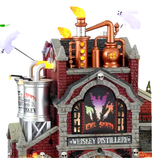 Lemax Spooky Town EVIL SPIRITS WHISKEY DISTILLERY Halloween Zombie 15723 VIDEO
