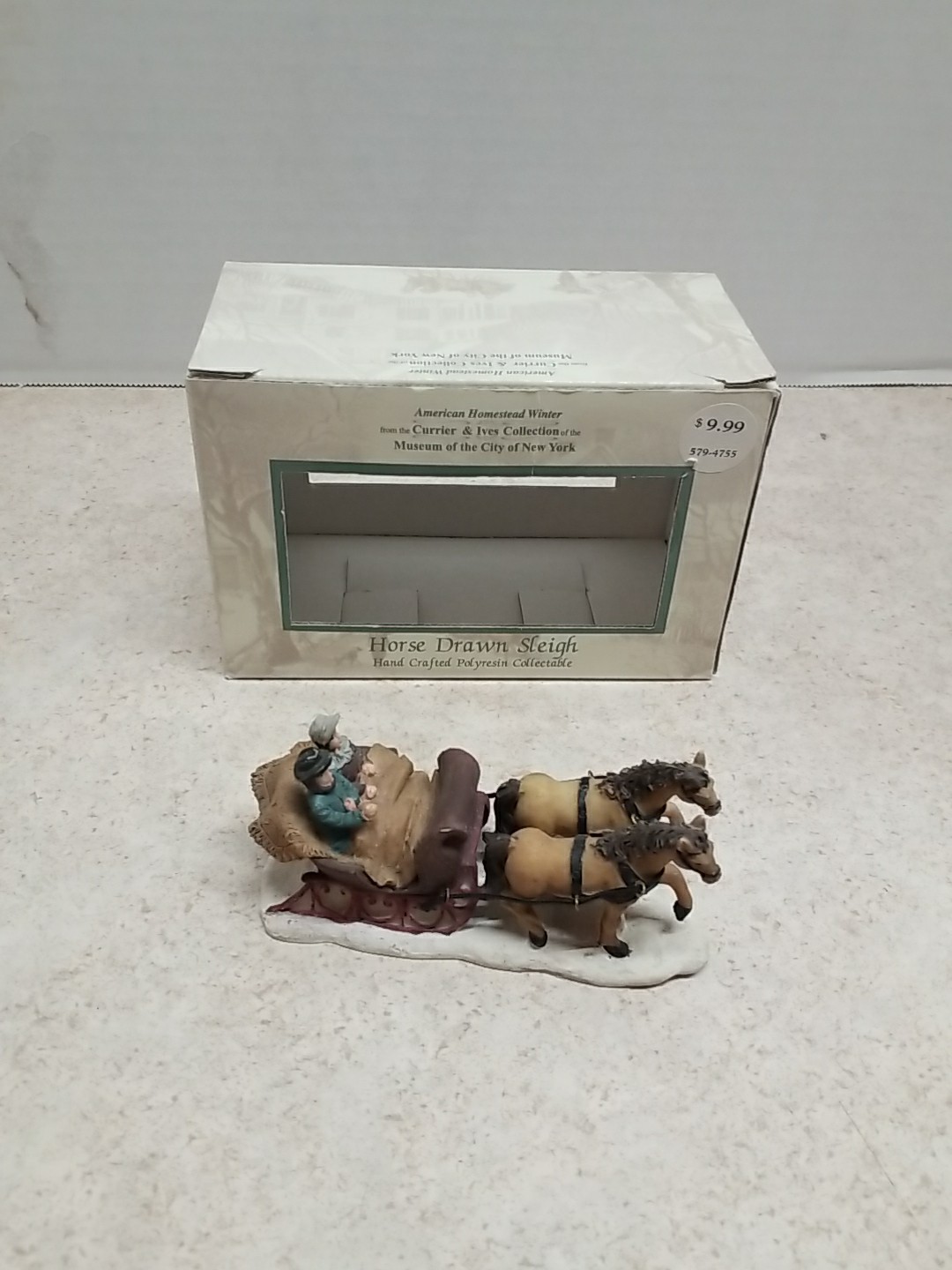 Currier & Ives “American Homestead Winter” Horse-Drawn Sleigh Polyresin Figurine