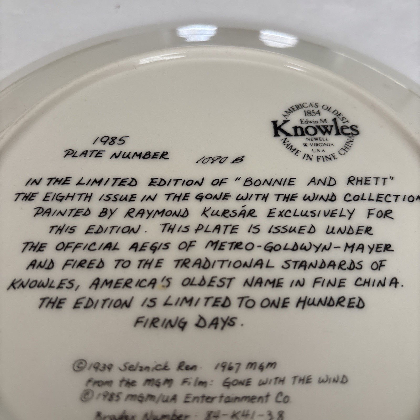 Vintage Knowles Gone With The Wind Bonnie And Rhett Collectors Plate Ltd Edition