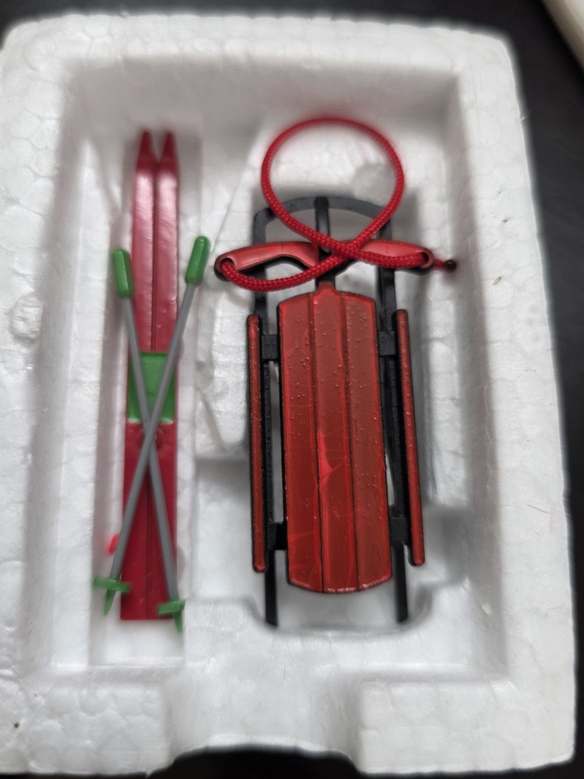 Department 56 Village Sled & Skis Set of 2 Hand Painted Metal Boxed